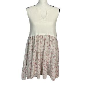 Entro Sleeveless Floral Babydoll Dress Size M Cream Pink Boho Cottagecore